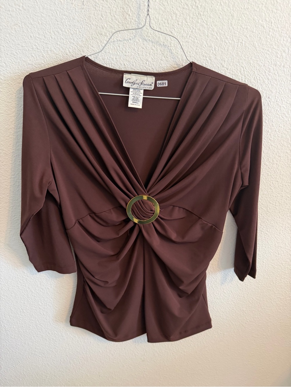 Carolyn Stevens Brown Twist-Front V-Neck Tunic with Ring